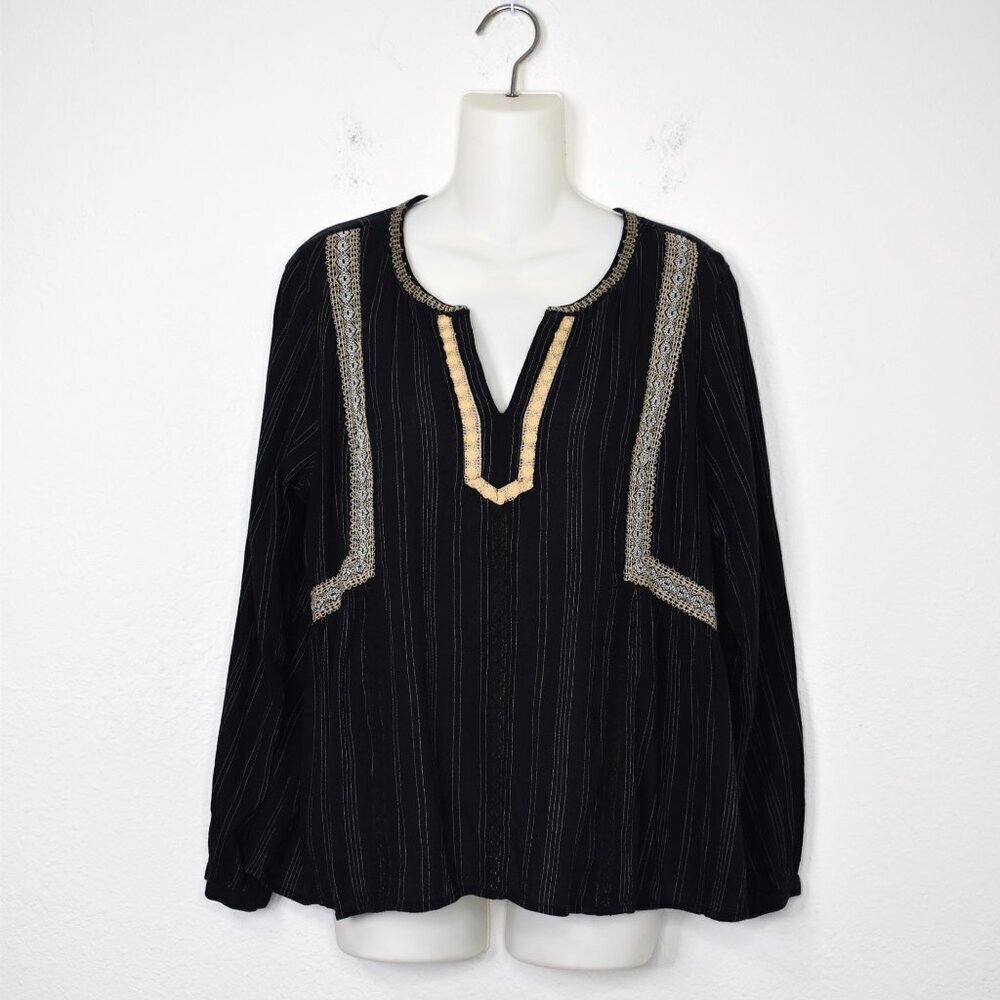 J Jill Embroidered Peasant Blouse Sz MP Lace Relaxed Fit Boho Cottagecore Modest